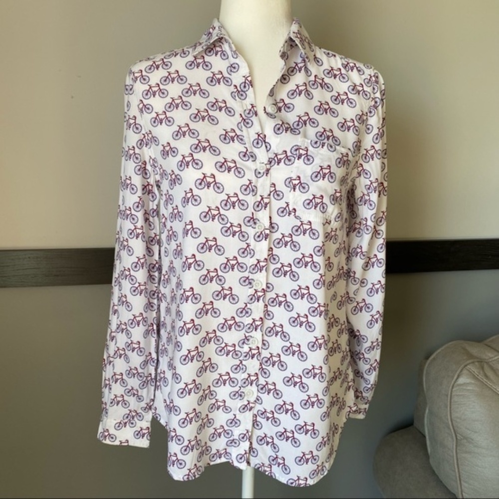BEACHLUNCHLOUNGE casual long sleeve button down shirt bicycle print size XS